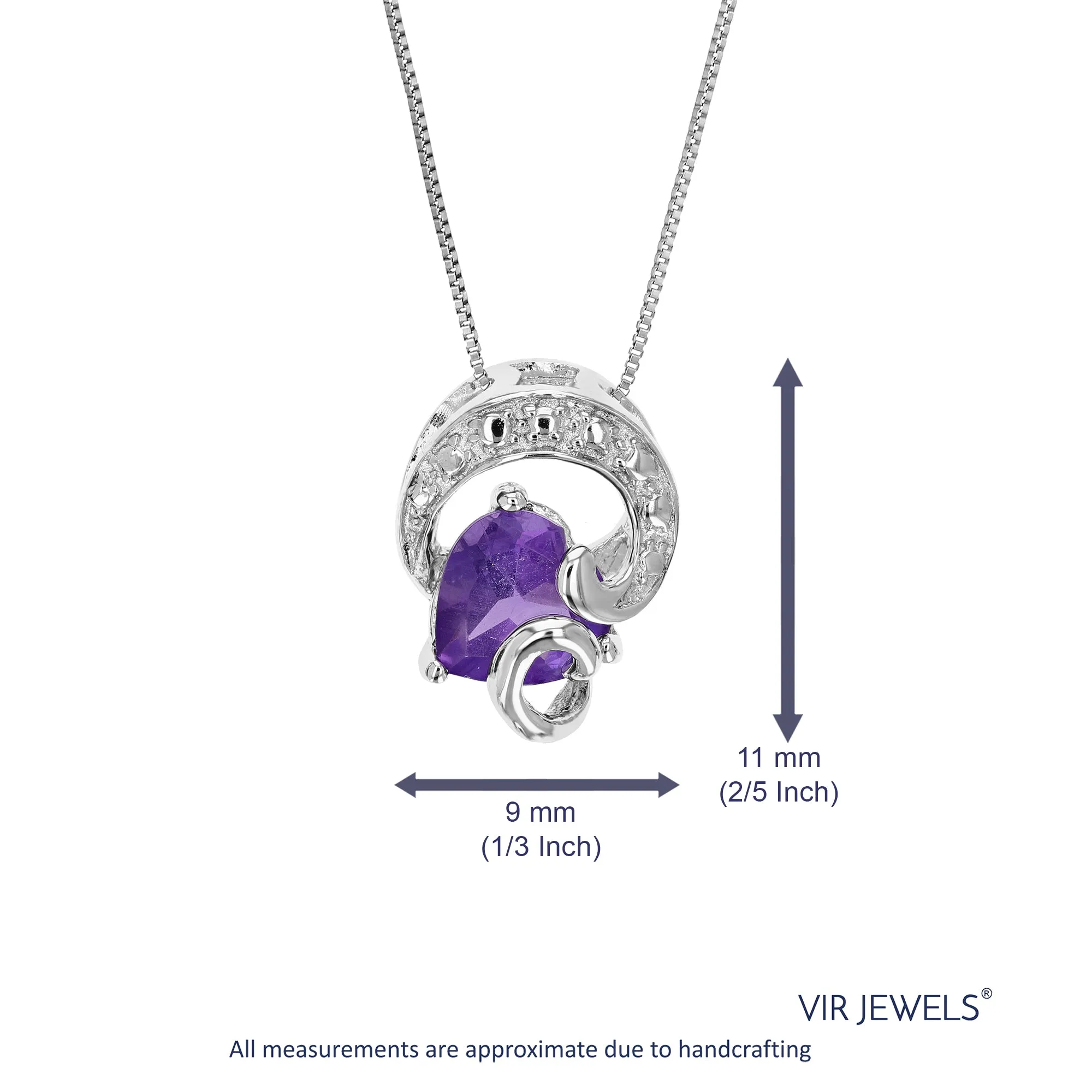 0.70 cttw Pendant Necklace, Purple Amethyst Heart Pendant Necklace for Women in .925 Sterling Silver with Rhodium, 18 Inch Chain, Prong Setting