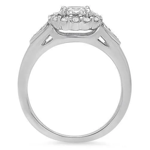 1 Carat Round High Quality Cubic Zirconia in Halo 14k White Gold