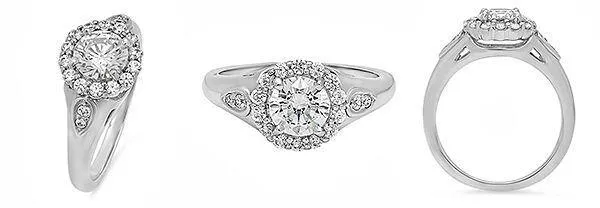 1 Carat Round High Quality Cubic Zirconia in Halo 14k White Gold