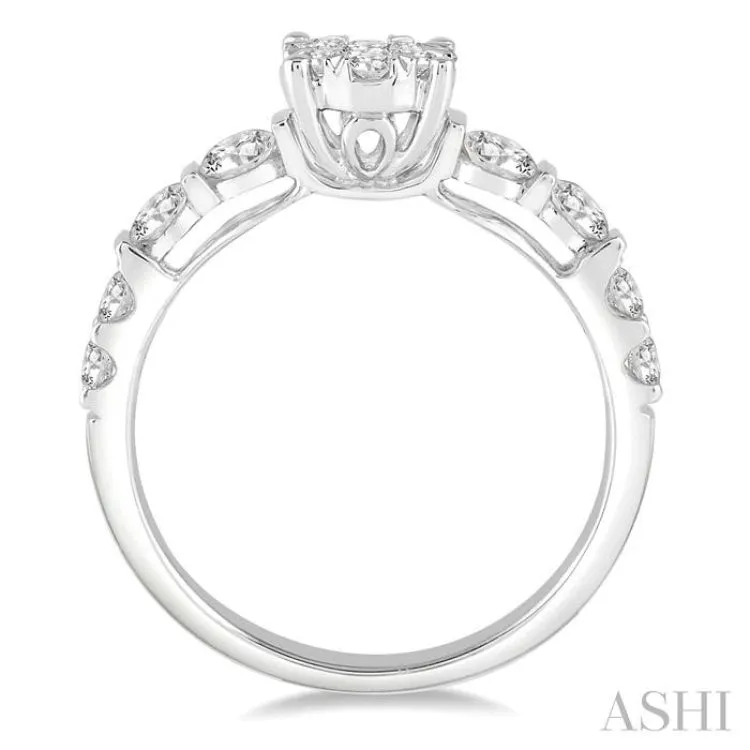 1 Ctw Round Cut Diamond Lovebright Engagement Ring in 14K White Gold