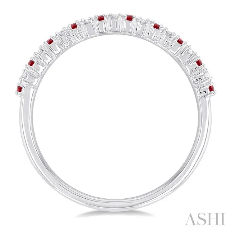 1/0 Ctw Petite 1.35 MM Ruby and Round Cut Diamond Precious Stack Band in 10K White Gold