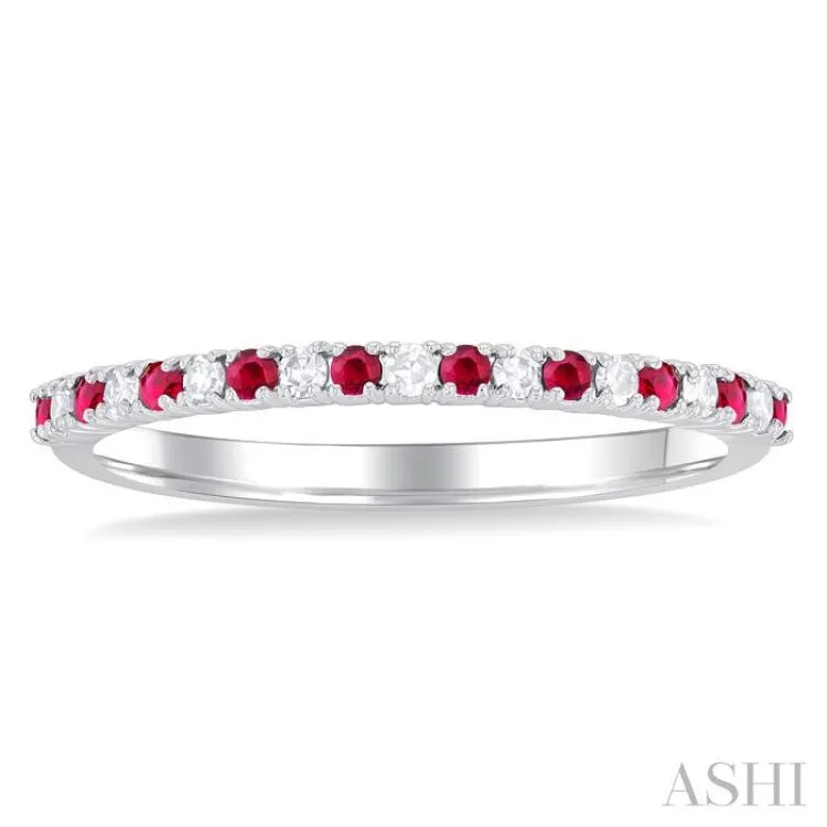 1/0 Ctw Petite 1.35 MM Ruby and Round Cut Diamond Precious Stack Band in 10K White Gold