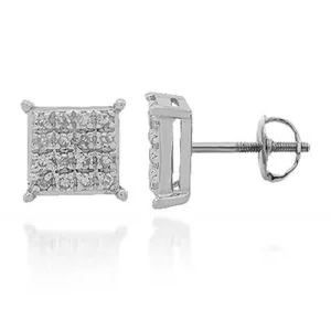 10K Solid White Gold Diamond Stud Earrings 0.11 Ctw