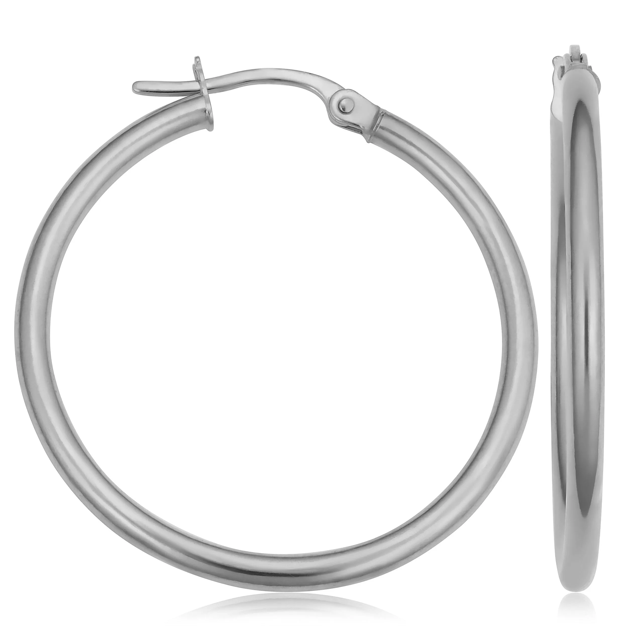 10k White Gold Polished Hoop Earrings (2x25 mm)