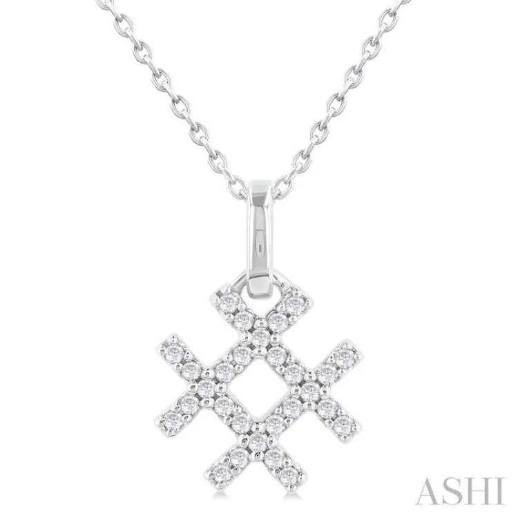 1/10 Ctw Petite Hashtag Motif Round Cut Diamond Fashion Pendant With Chain in 10K White Gold