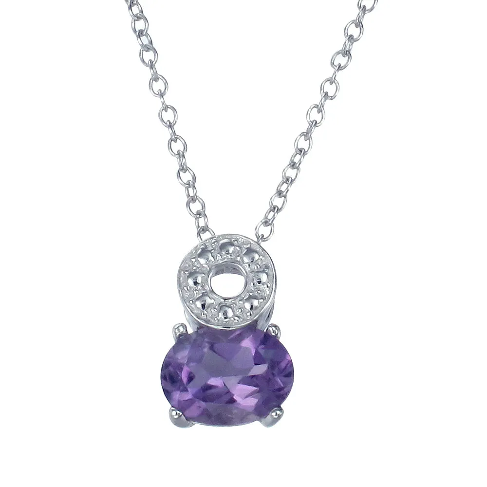 1.20 cttw Pendant Necklace, Purple Amethyst Oval Pendant Necklace for Women in .925 Sterling Silver with Rhodium, 18 Inch Chain, Prong Setting