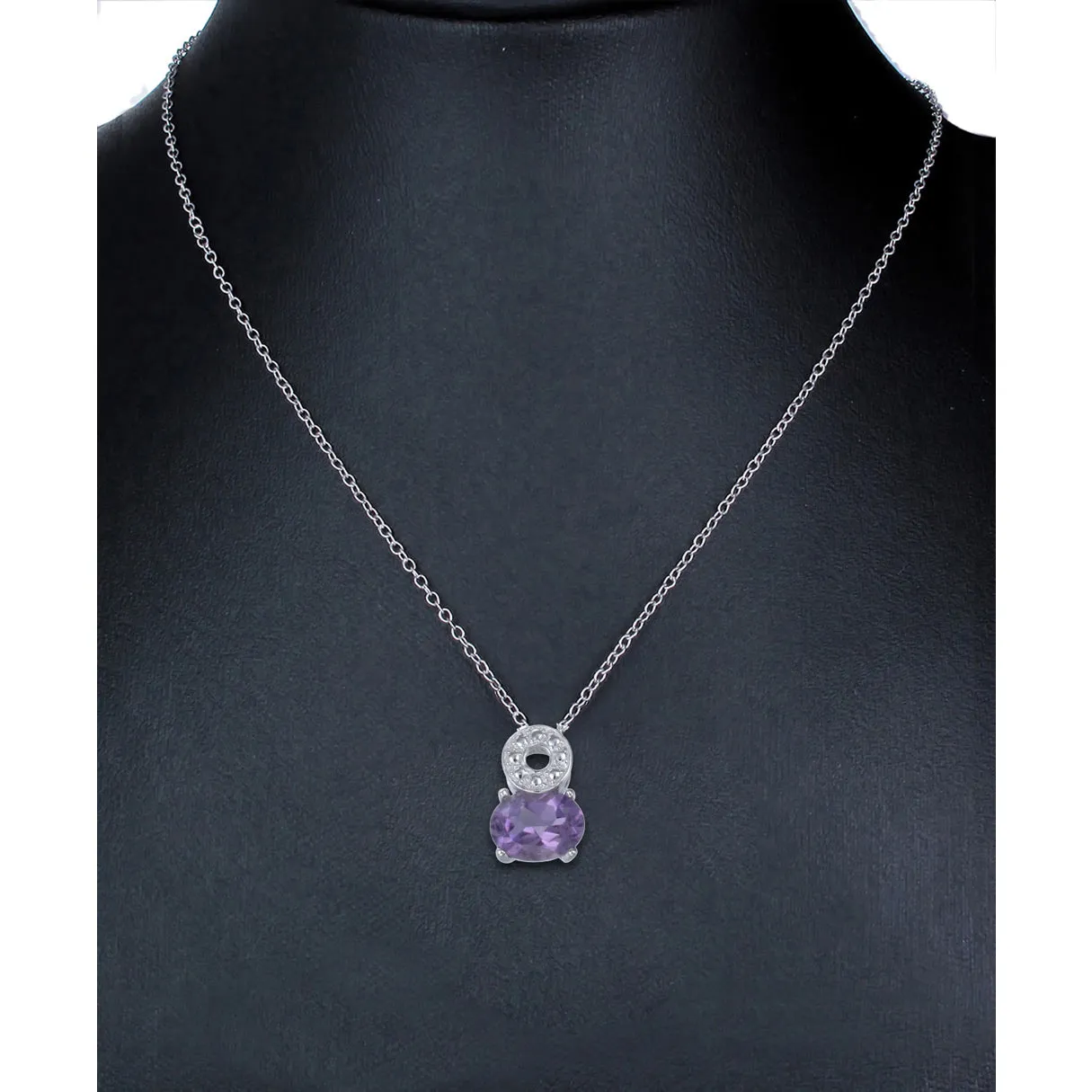 1.20 cttw Pendant Necklace, Purple Amethyst Oval Pendant Necklace for Women in .925 Sterling Silver with Rhodium, 18 Inch Chain, Prong Setting