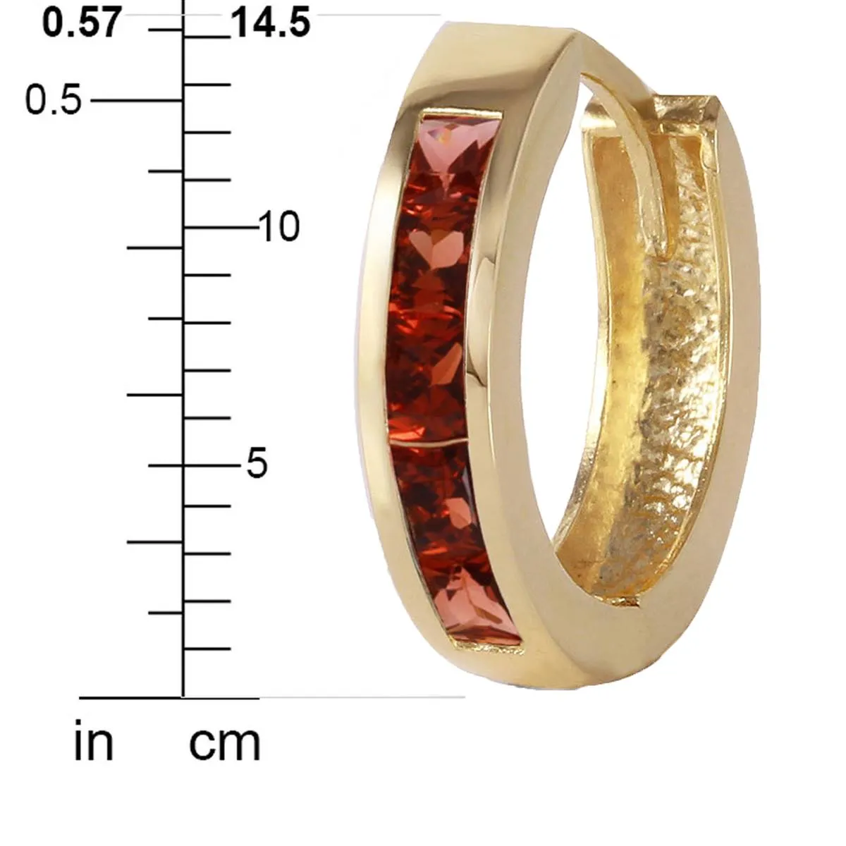 1.3 Carat 14K Solid Yellow Gold Hoop Huggie Earrings Garnet