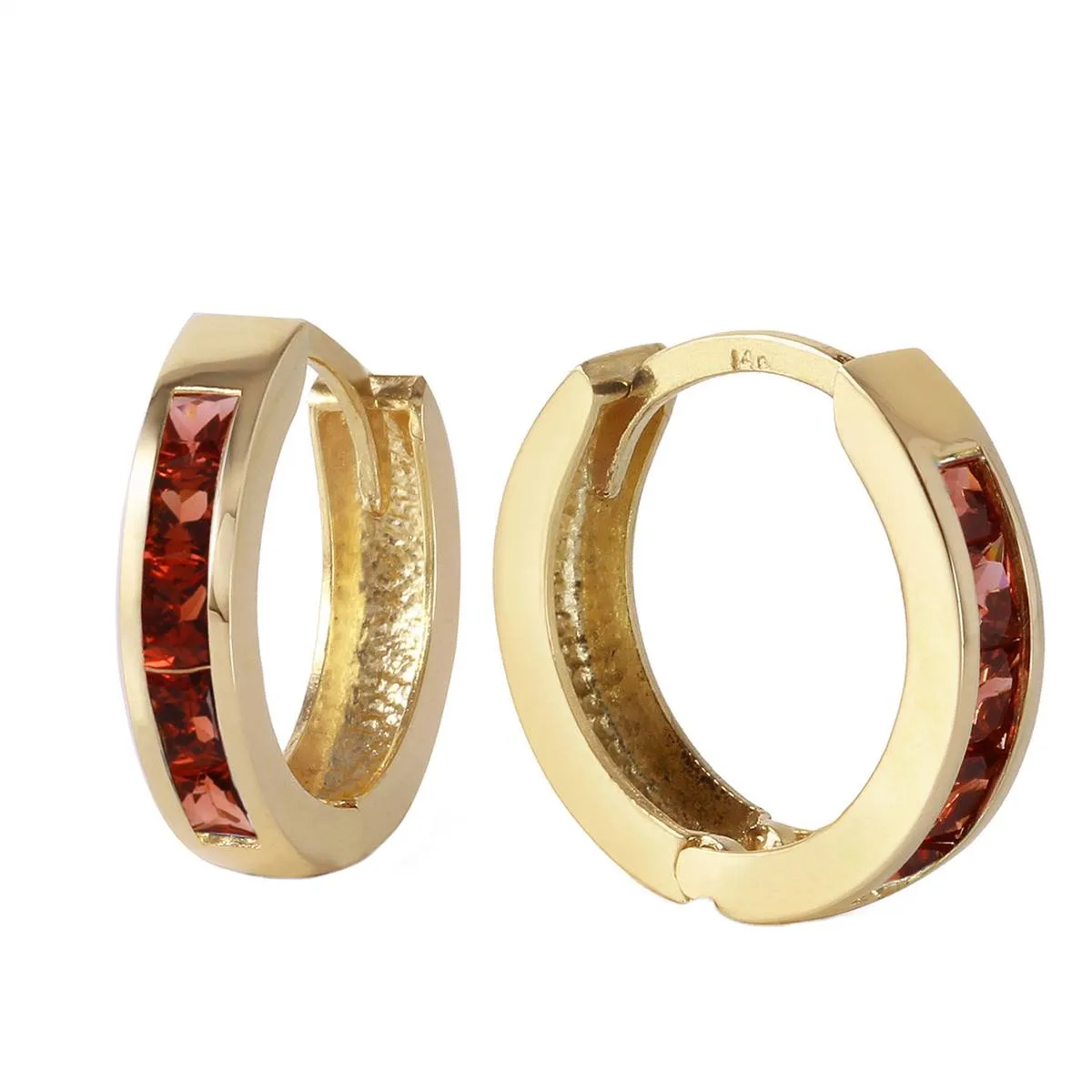 1.3 Carat 14K Solid Yellow Gold Hoop Huggie Earrings Garnet