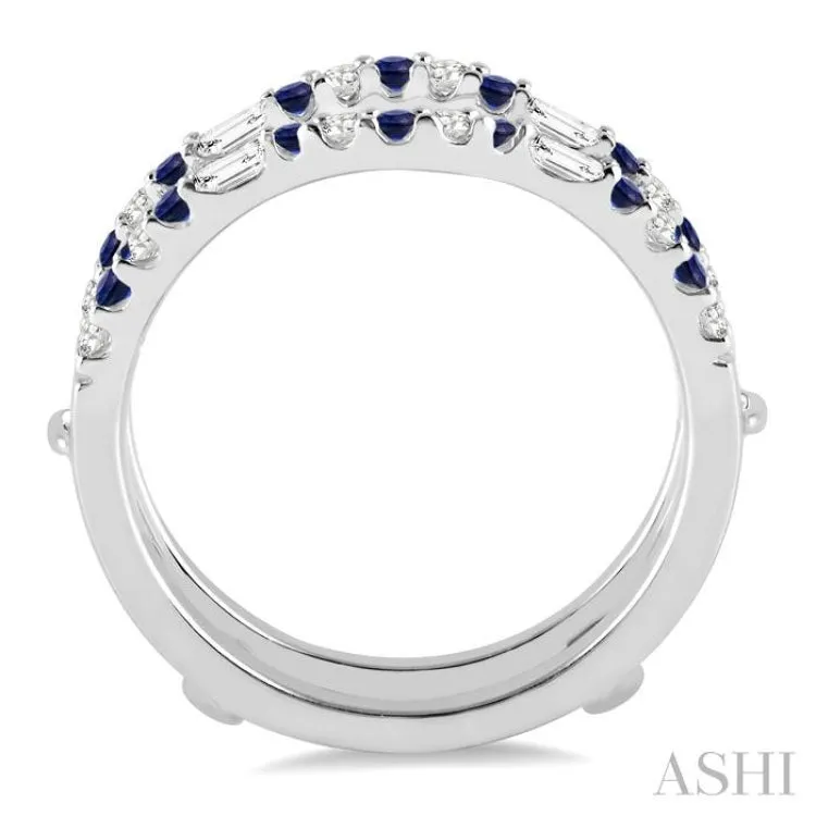 1/3 ctw Round Cut Diamond and 1.55MM Sapphire & Baguette Precious Insert Ring in 14K White Gold