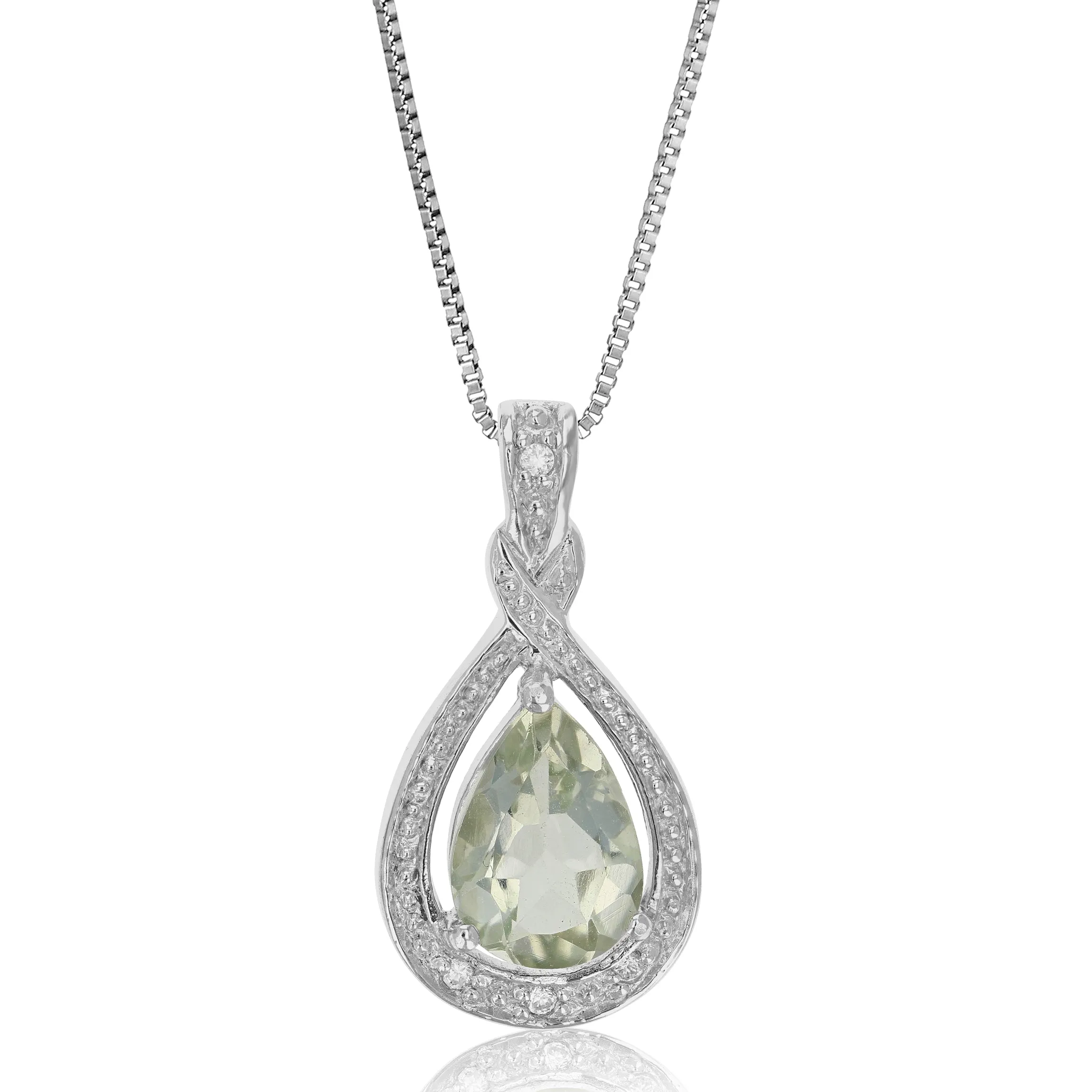 1.35 cttw Pendant Necklace, Green Amethyst Pear Shape Pendant Necklace for Women in .925 Sterling Silver with Rhodium, 18 Inch Chain, Prong Setting