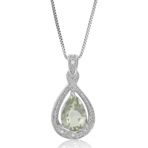 1.35 cttw Pendant Necklace, Green Amethyst Pear Shape Pendant Necklace for Women in .925 Sterling Silver with Rhodium, 18 Inch Chain, Prong Setting