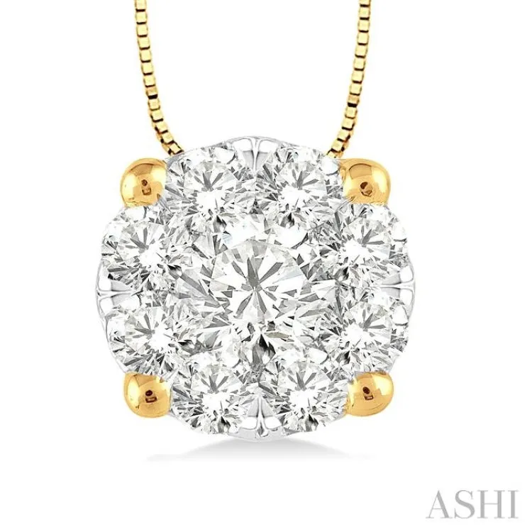 1/4 Ctw Lovebright Round Cut Diamond Pendant in 14K Yellow and White Gold with Chain