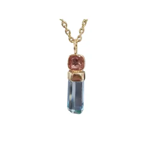 14k Gold Blue Topaz Pencil Pendant & Pink Tourmaline Pendant