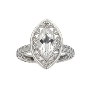 14k Marquis Ring in White Gold with Diamonds