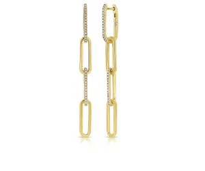 14k Pave And Solid Paperclip Drop Earrings