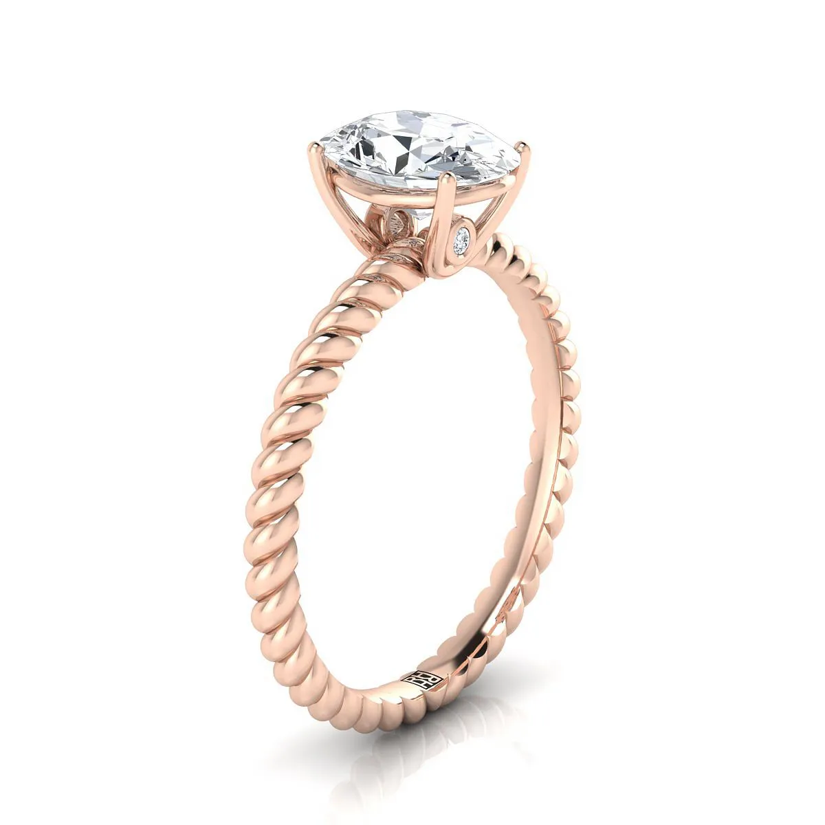 14K Rose Gold Oval Amethyst Twisted Rope Solitaire With Surprize Diamond Engagement Ring