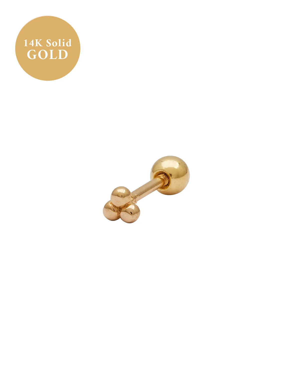 14K Solid Gold Trinity Single Stud