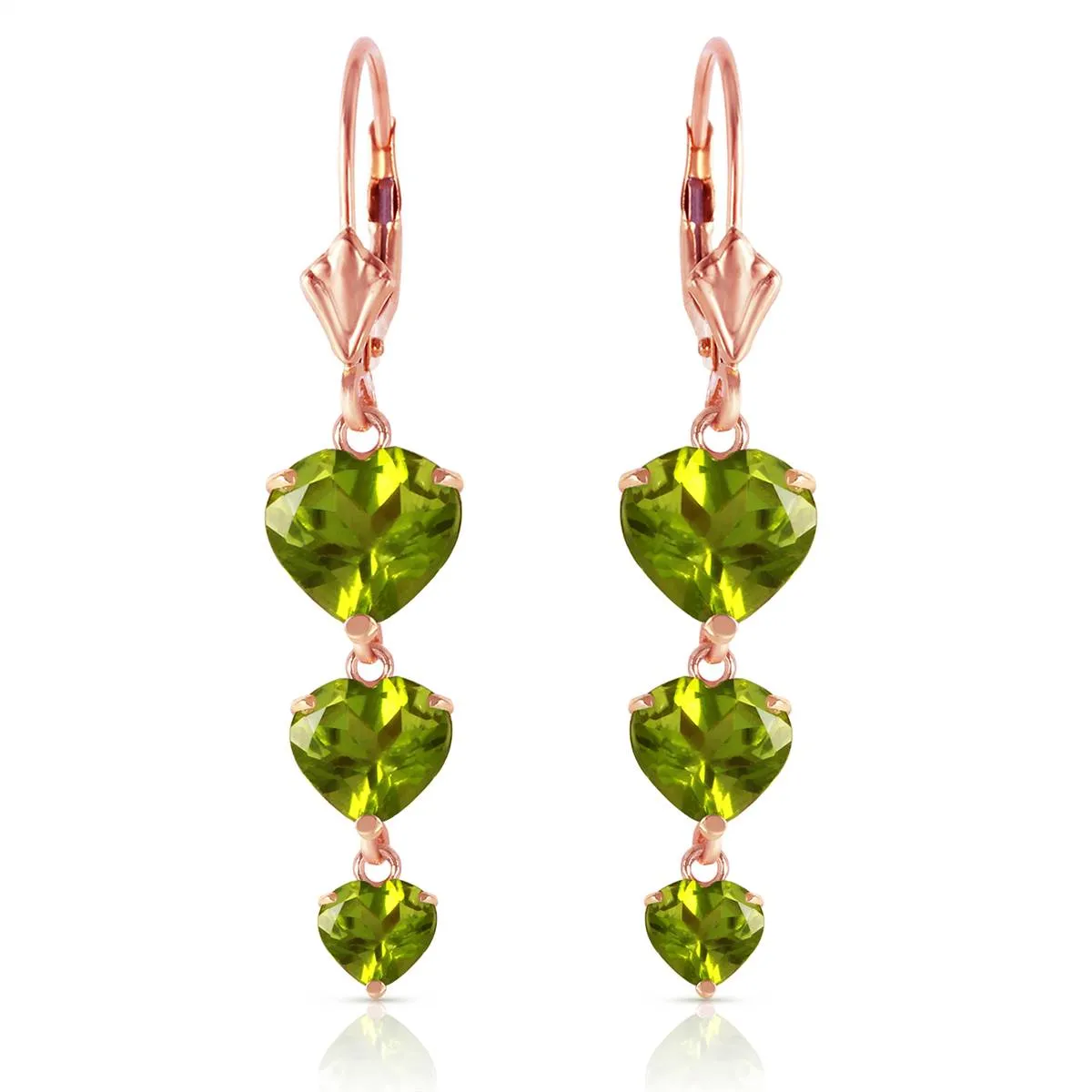 14K Solid Rose Gold Chandelier Real Peridot Earrings