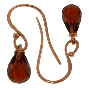 14K Solid Rose Gold Fish Hook Earrings w/ Natural Garnet