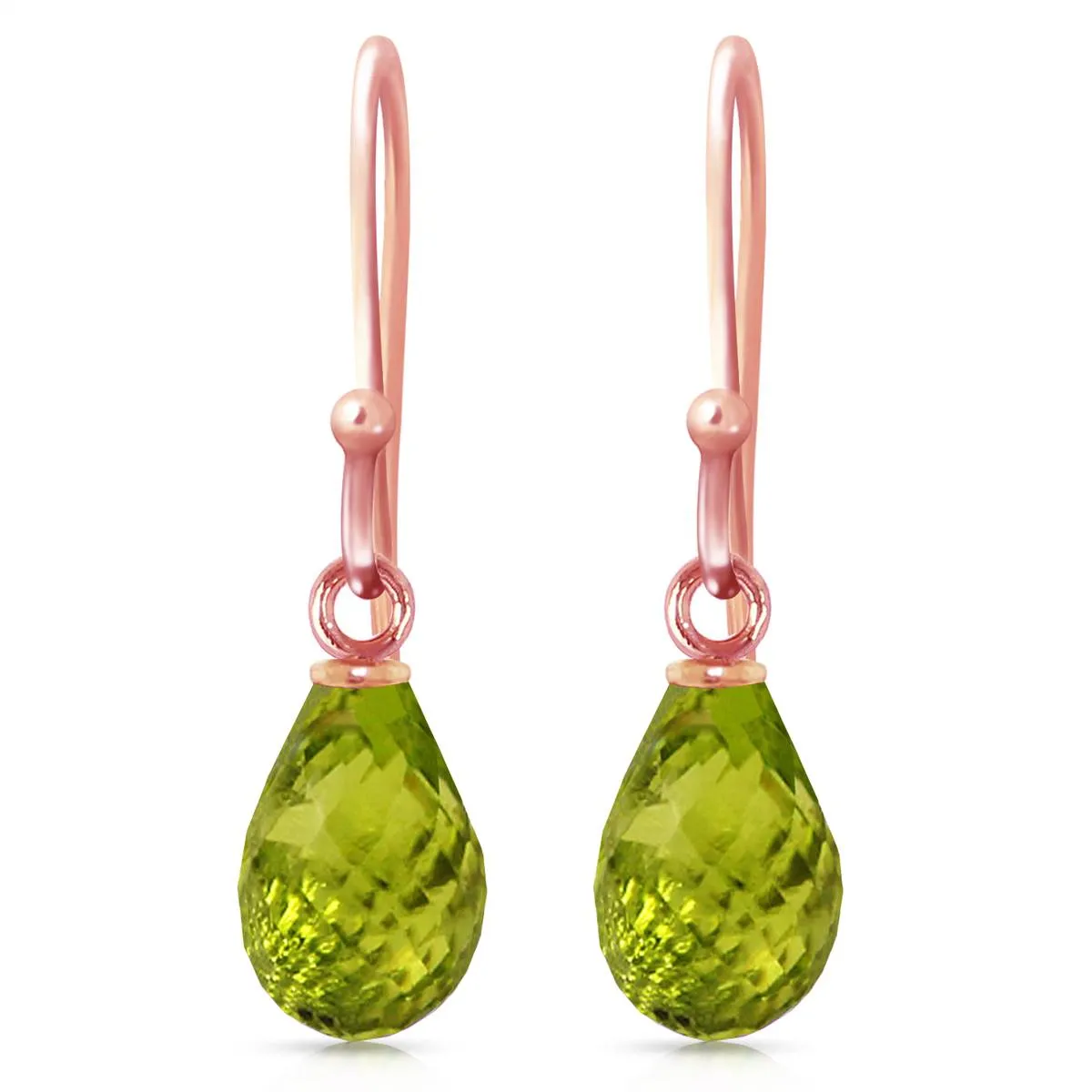 14K Solid Rose Gold Fish Hook Peridot Earrings Certified