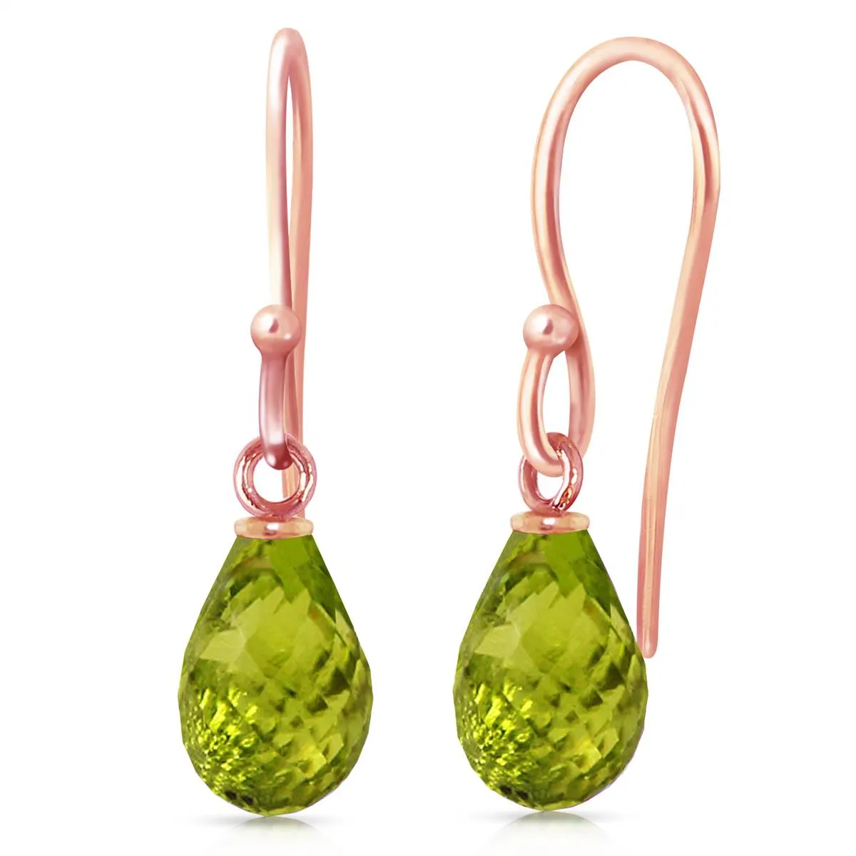 14K Solid Rose Gold Fish Hook Peridot Earrings Certified