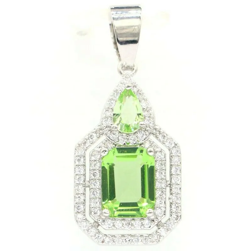 14k WGP Green Tsavorite Zircon Pendant Necklace 18"