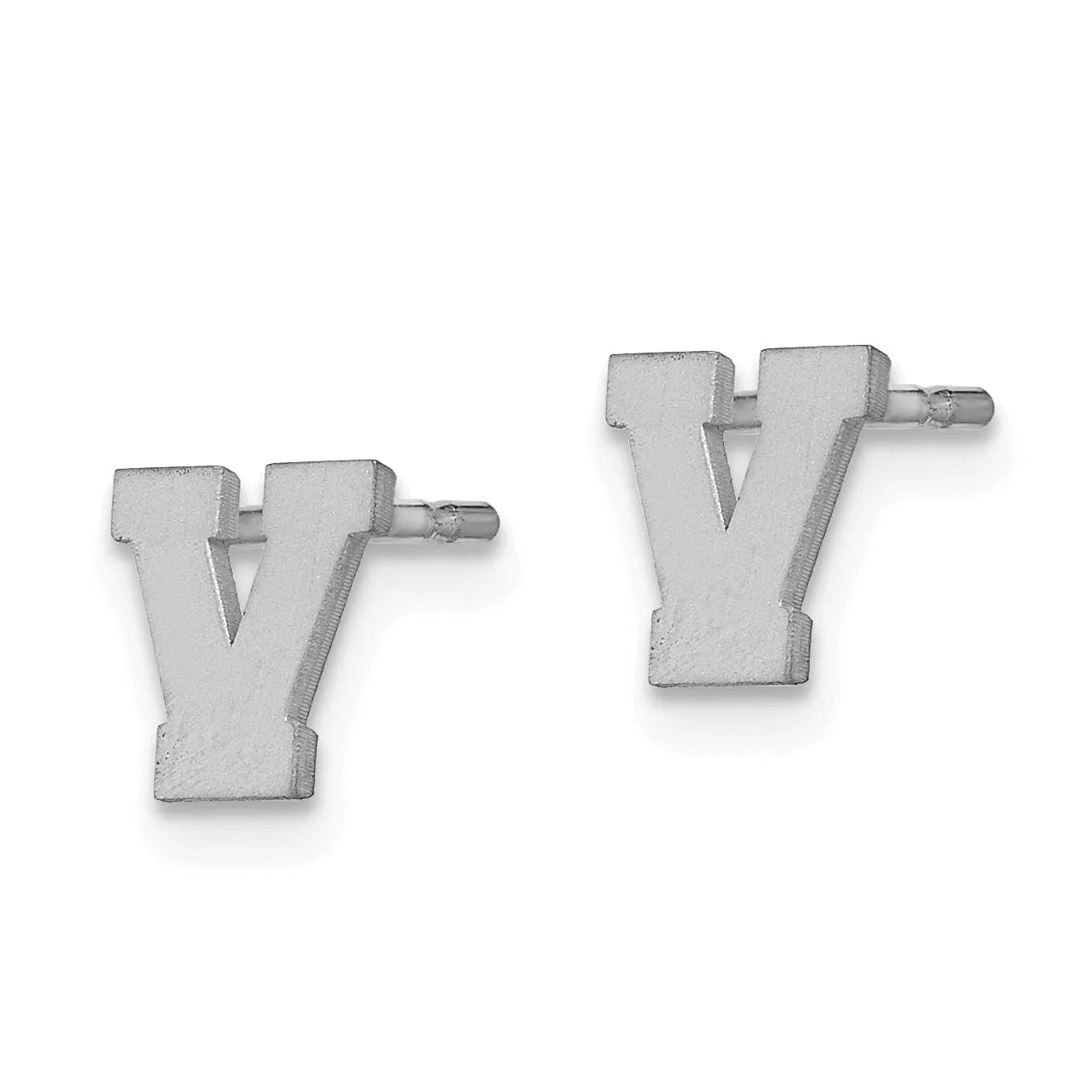 14K White Gold Script Satin Brushed Finish Letter V Initial Earrings