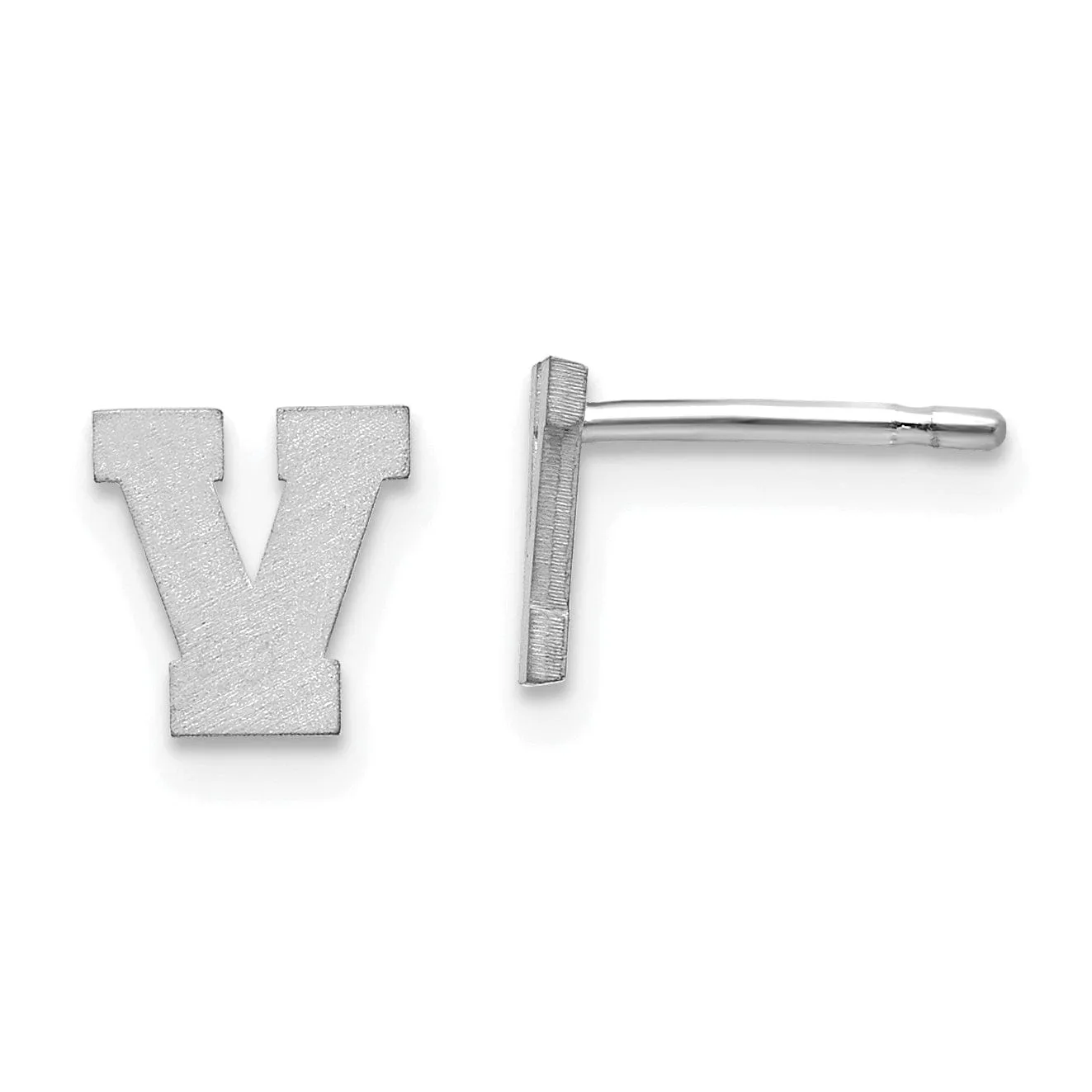 14K White Gold Script Satin Brushed Finish Letter V Initial Earrings