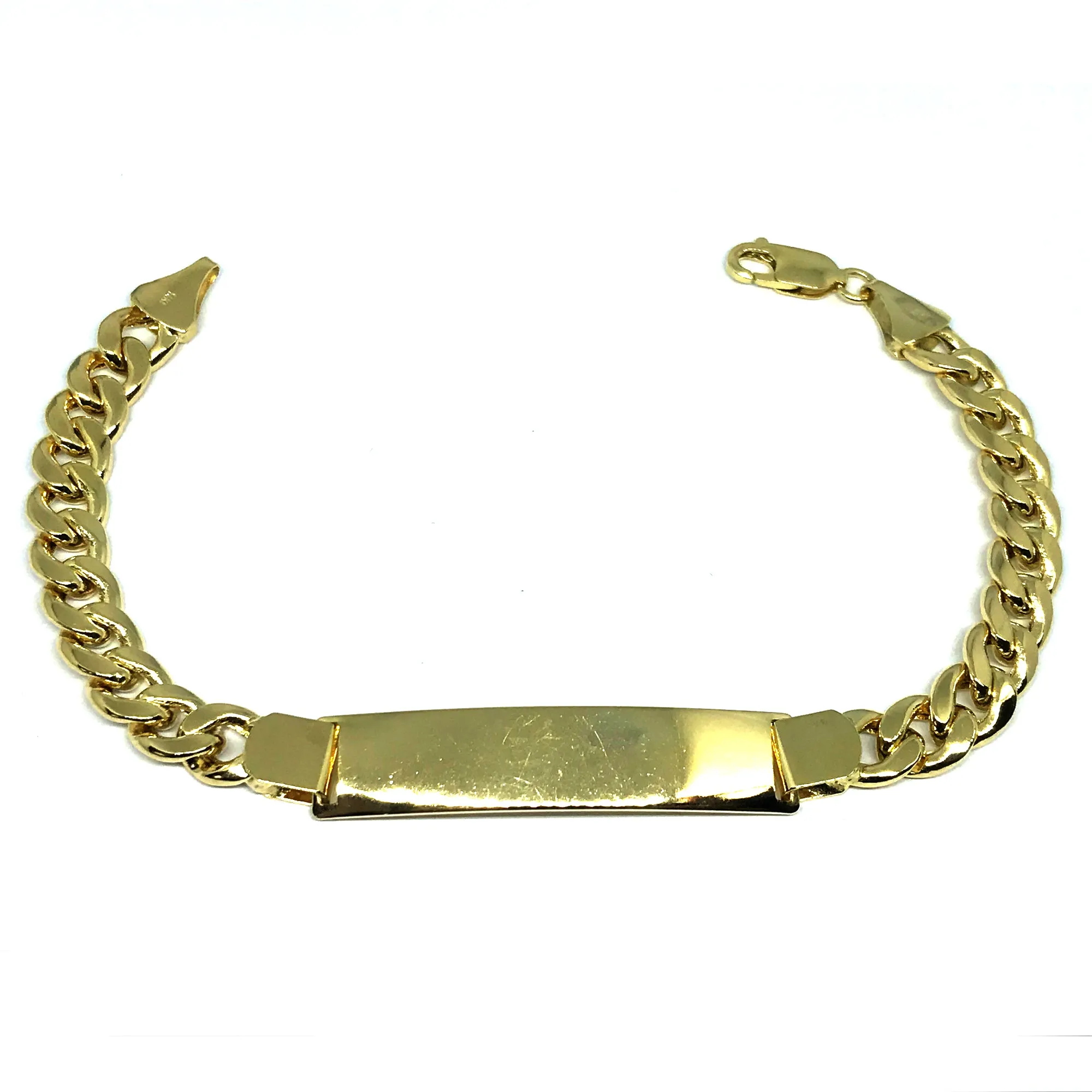 14k Yellow Gold Curb Link Mens ID Bracelet, 8.5"