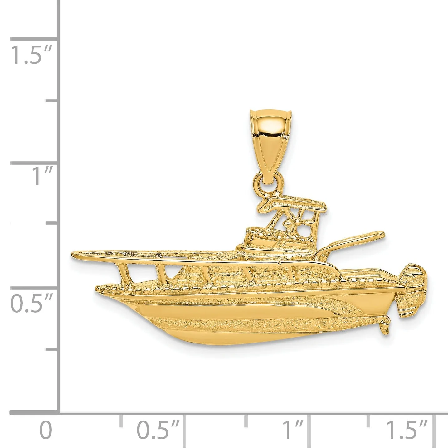 14K Yellow Gold Polish Finish 2-Dimensional Fishing Boat Charm Pendant