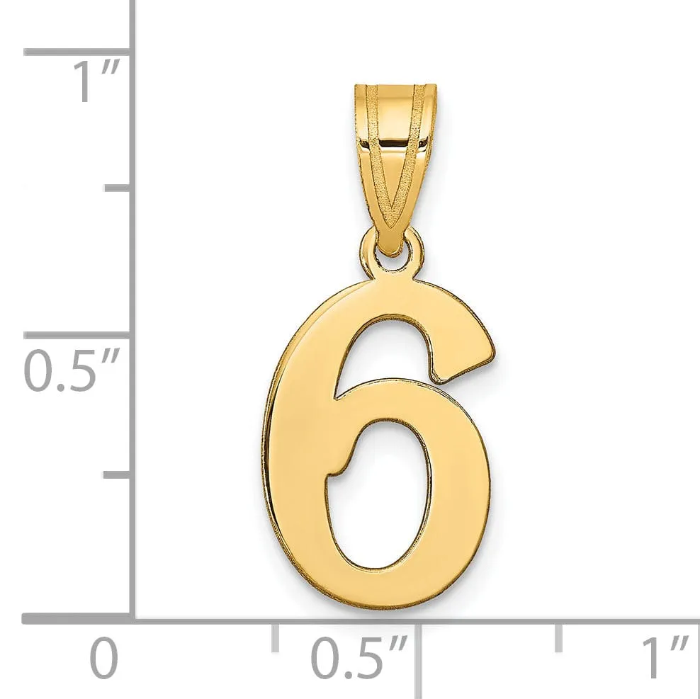 14k Yellow Gold Polished Finish Number 6 Charm Pendant