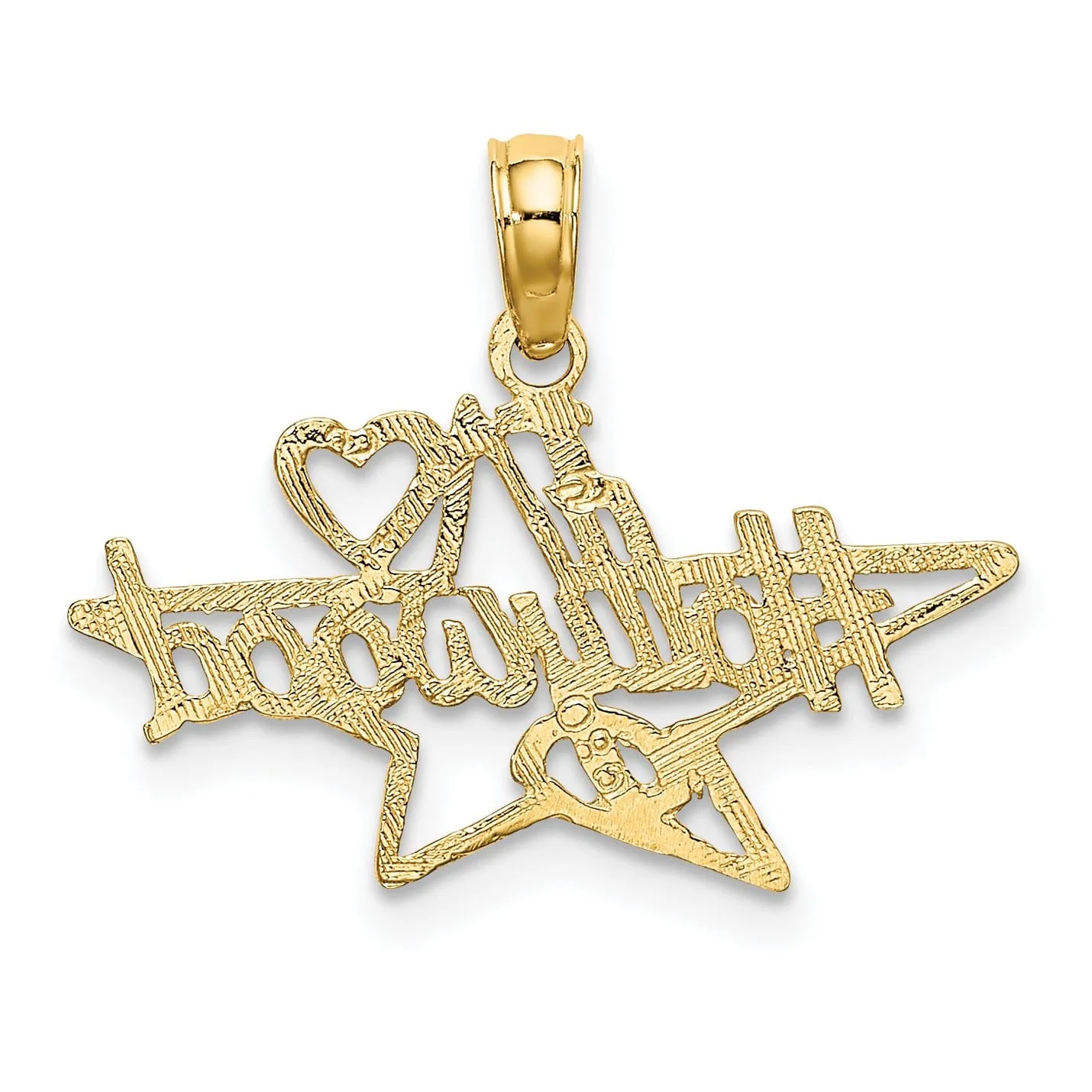 14k Yellow Gold Polished Textured Finish I HEART HOLLYWOOD Star Design Charm Pendant