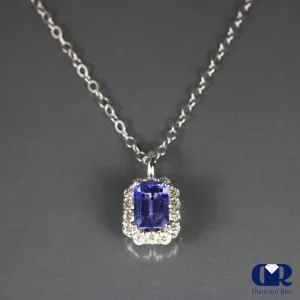 1.50 Carat Tanzanite & Diamond Pendant Necklace 14K Gold With 16" Chain