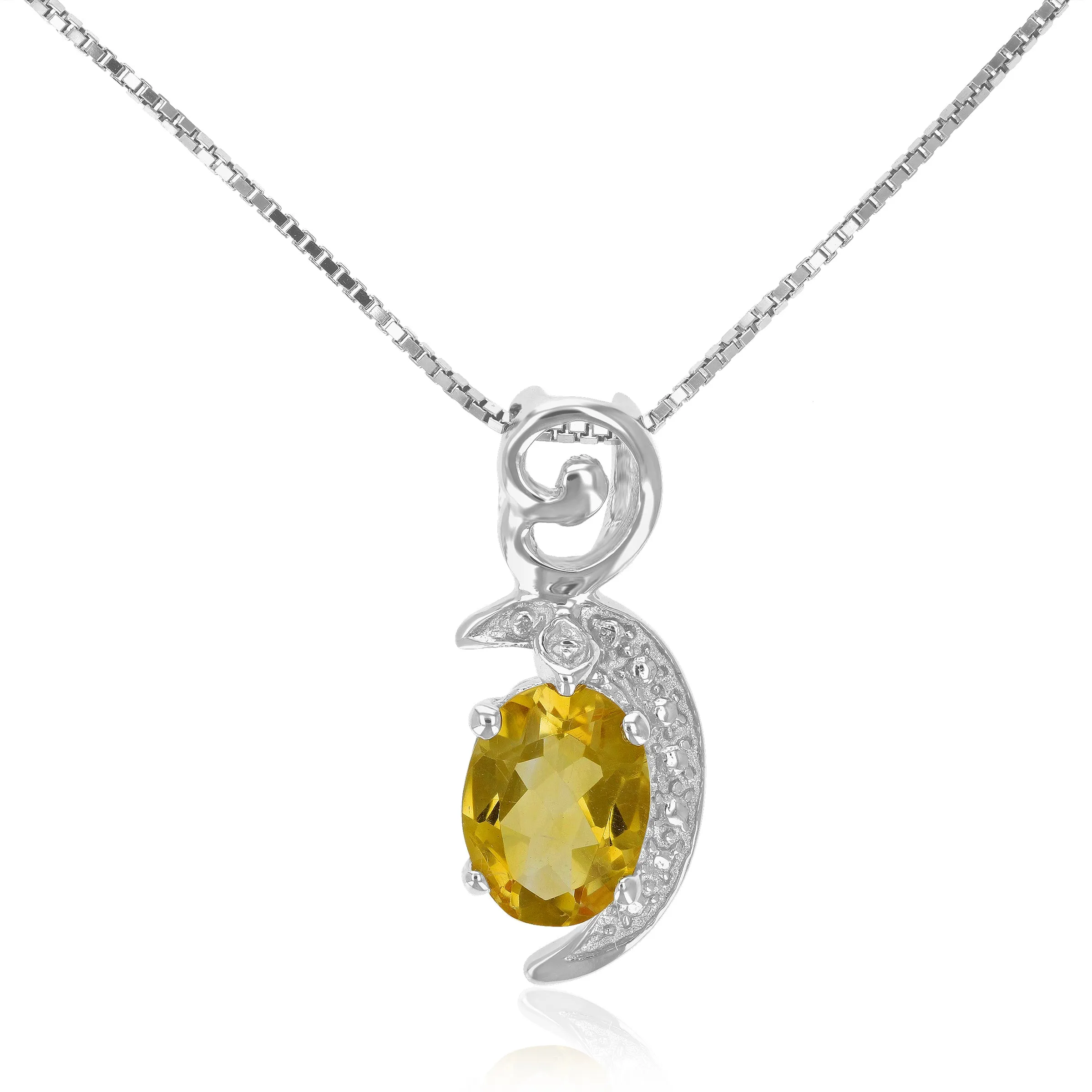 1.50 cttw Pendant Necklace, Citrine Oval Pendant Necklace for Women in .925 Sterling Silver with Rhodium, 18 Inch Chain, Prong Setting