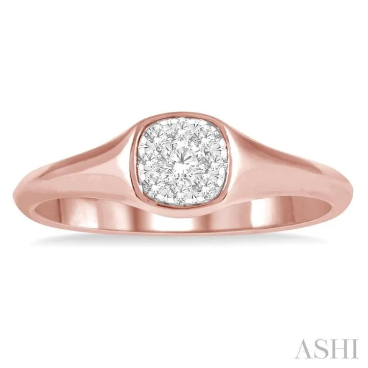 1/6 ctw Cushion Shape Lovebright Diamond Ring in 14K Rose and White Gold