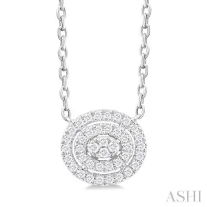 1/6 Ctw Double Halo Oval Shape Petite  Round Cut Diamond Fashion Pendant With Chain in 10K White Gold