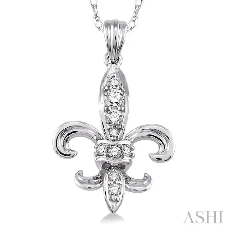 1/6 Ctw Round Cut Diamond Fleur De Lis Pendant in 14K White Gold with Chain