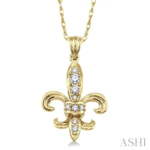 1/6 Ctw Round Cut Diamond Fleur De Lis Pendant in 14K Yellow Gold with Chain