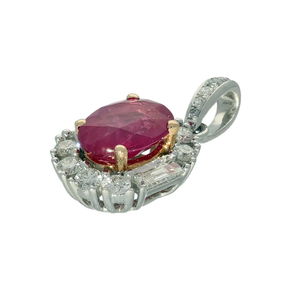 18ct White Gold Oval Ruby & Diamond Halo Pendant