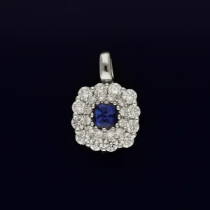 18ct White Gold Sapphire and Diamond Cluster Pendant