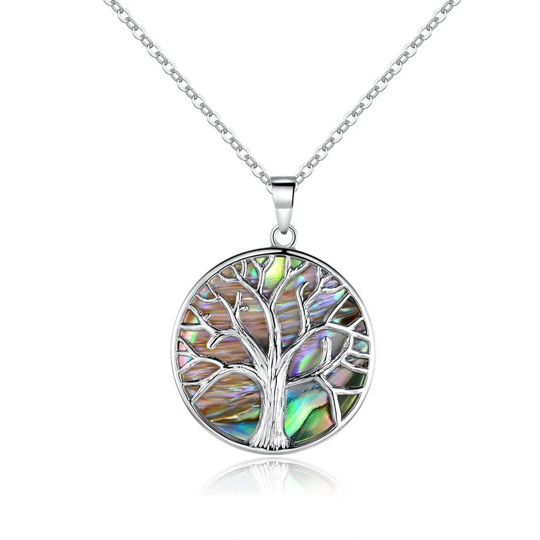 18K White Gold Plated Abalone Tree of Life Necklace