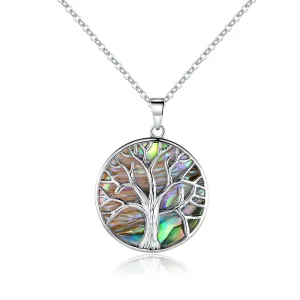 18K White Gold Plated Abalone Tree of Life Necklace