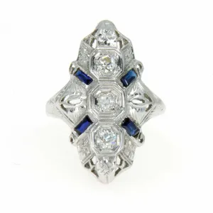 1920s Sapphire & Diamond Filigree Ring