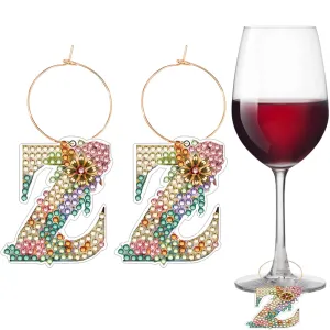 2 PCS Letter Z Diamond Wine Glass Charms Diamond Painting Drink Markers Tags