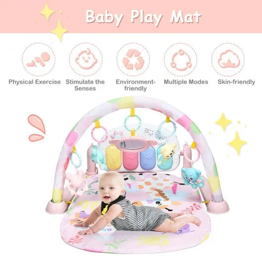 3 in 1 Fitness Music and Lights Baby Gym Play Mat-Pink