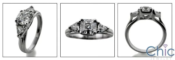 3 Stone 0.75 Royal Asscher Triangle Cubic Zirconia Cz Ring