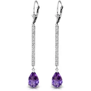 3.6 Carat 14K Solid White Gold Earrings Diamond Amethyst