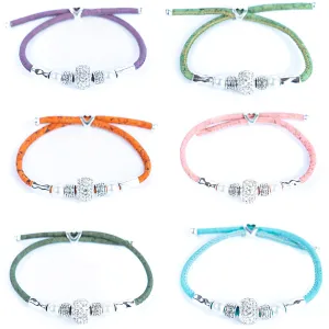 3mm colorful cork wire and shiny beads and alloy hardware handmade bracelet for women BR-465-MIX-6(NEW)