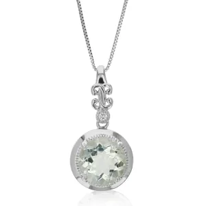 4 cttw Pendant Necklace, Green Amethyst Pendant Necklace for Women in .925 Sterling Silver with Rhodium, 18 Inch Chain, Prong Setting